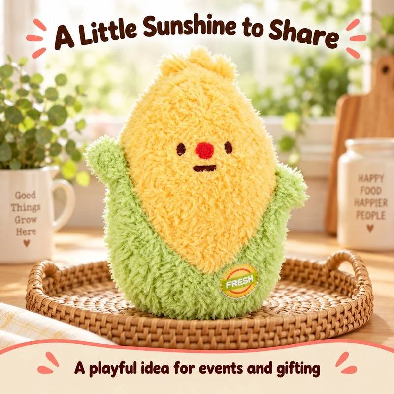 Illustrative application scene featuring yellow corn with green husk plush; setting is a concept.