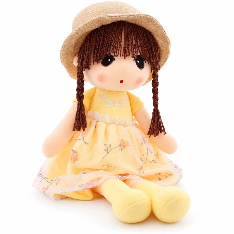 Yellow Dress Straw Hat Cloth Doll