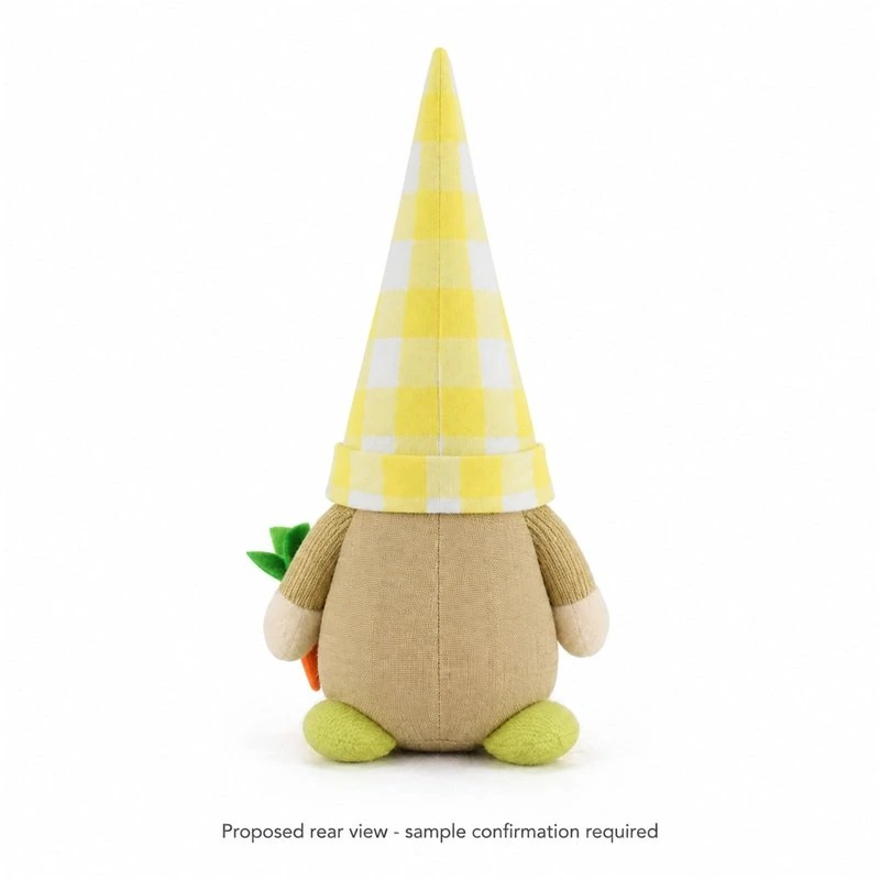 Yellow Gingham Easter Gnome Plush — reverse construction concept.