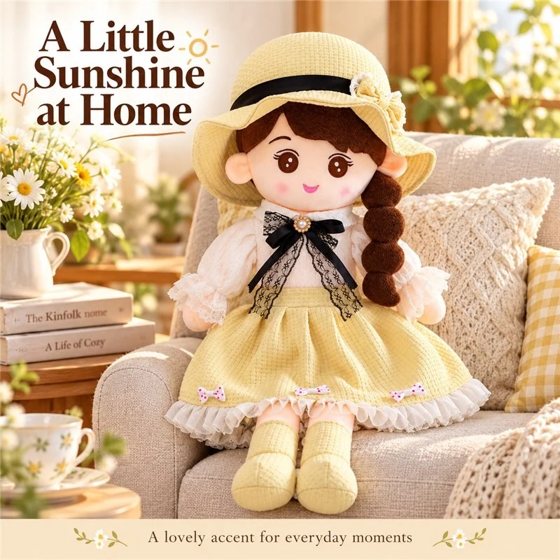 Illustrative application scene featuring yellow hat princess cloth doll; setting is a concept.