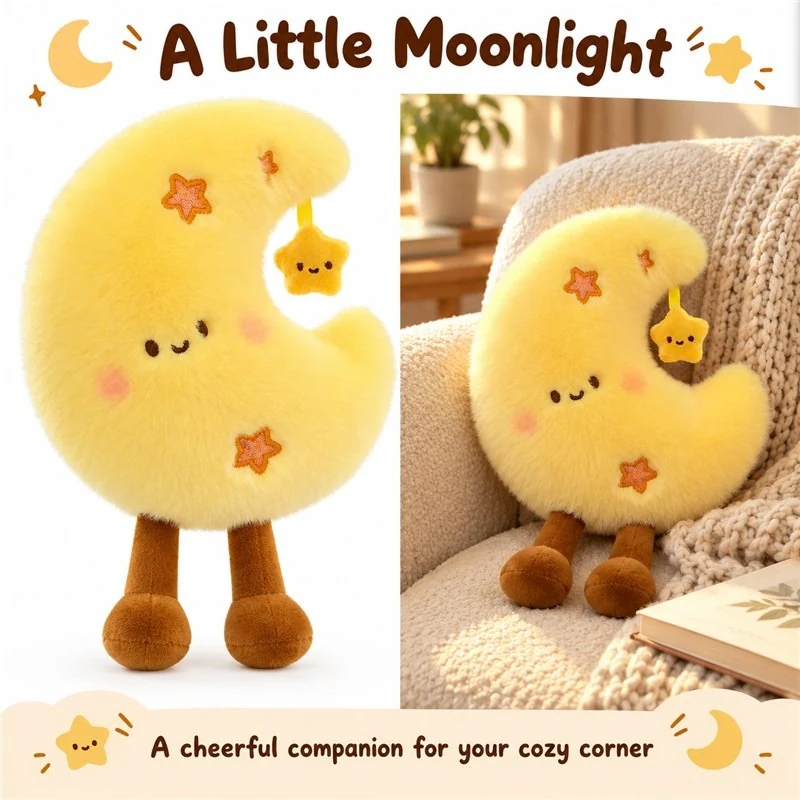 Illustrative application scene featuring yellow moon and star plush toy; setting is a concept.