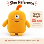 Tall Yellow One Eyed Monster Plush — proposed size reference; dimensions require sample confirmation.