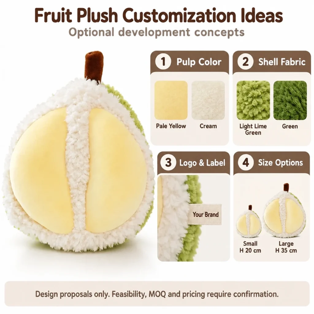 Yellow Segment Fruit Plush Cushion — optional branding and customization concept; feasibility requires confirmation.