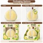 Yellow Segment Fruit Plush Cushion — optional packaging concept; final artwork, fit and quotation require confirmation.