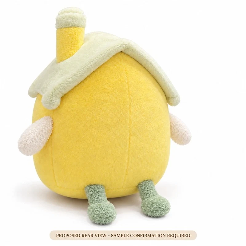 Yellow Smiling House Plush Toy — reverse construction concept.