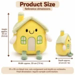 Yellow Smiling House Plush Toy — proposed size reference; dimensions require sample confirmation.
