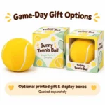 Yellow Tennis Ball Plush Cushion — optional packaging concept; final artwork, fit and quotation require confirmation.